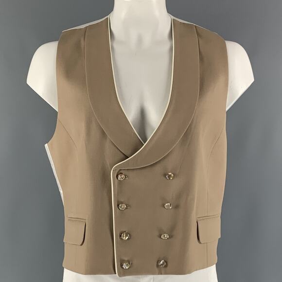FAVOURBROOK Size 48 Khaki White Solid Wool Double Breasted Vest - Picture 1 of 6